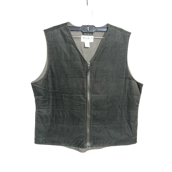 Eddie Bauer Jackets & Blazers - Vtg Y2K Eddie Bauer Collins Bay Vest Large Green Corduroy Quilted Lined Zip‎ L